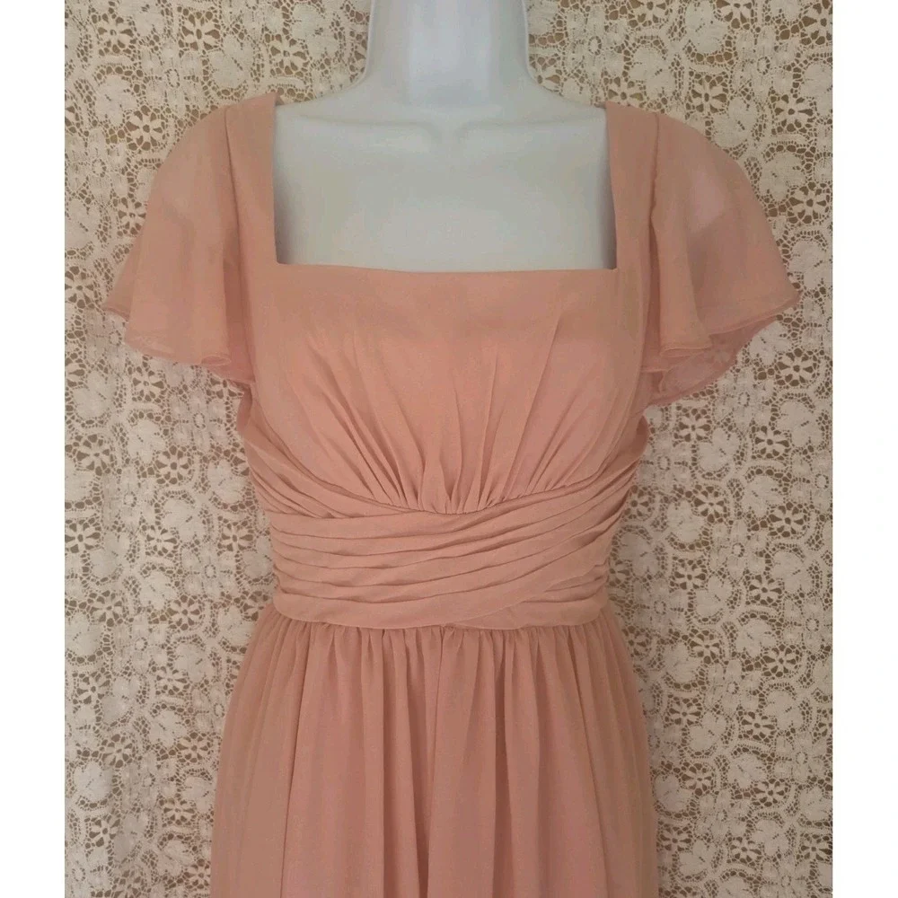 Dusty Pink Chiffon Maxi Dress Girl 18 Flutter Sleeve Zip Tie Lined Angelcore NWT
